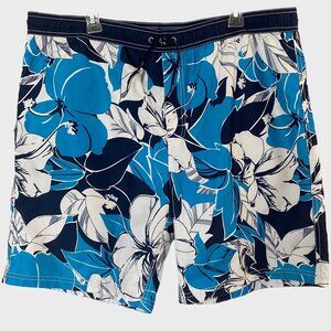 Tommy Hilfiger Tropical Floral Swim Shorts Men's XL Blue & White Beach Trunks